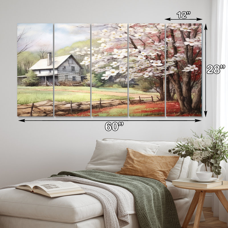 Cornouiller blanc à la ferme III - 5 pièces, reproduction sur toile tendue