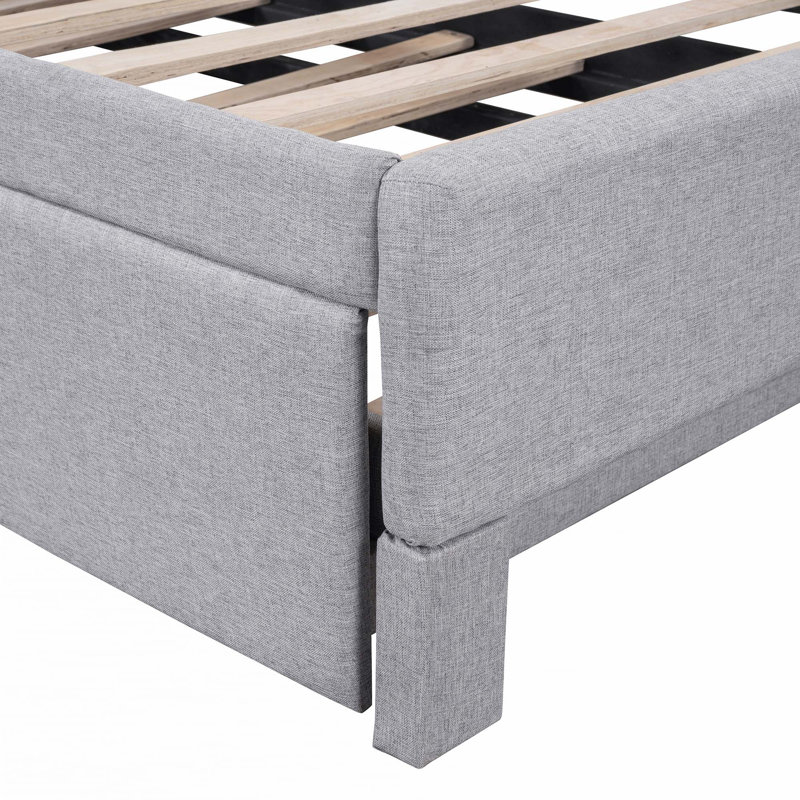Twin Size Upholstered L-Shaped Upholstered Daybed with Pop Up Trundle, Gray