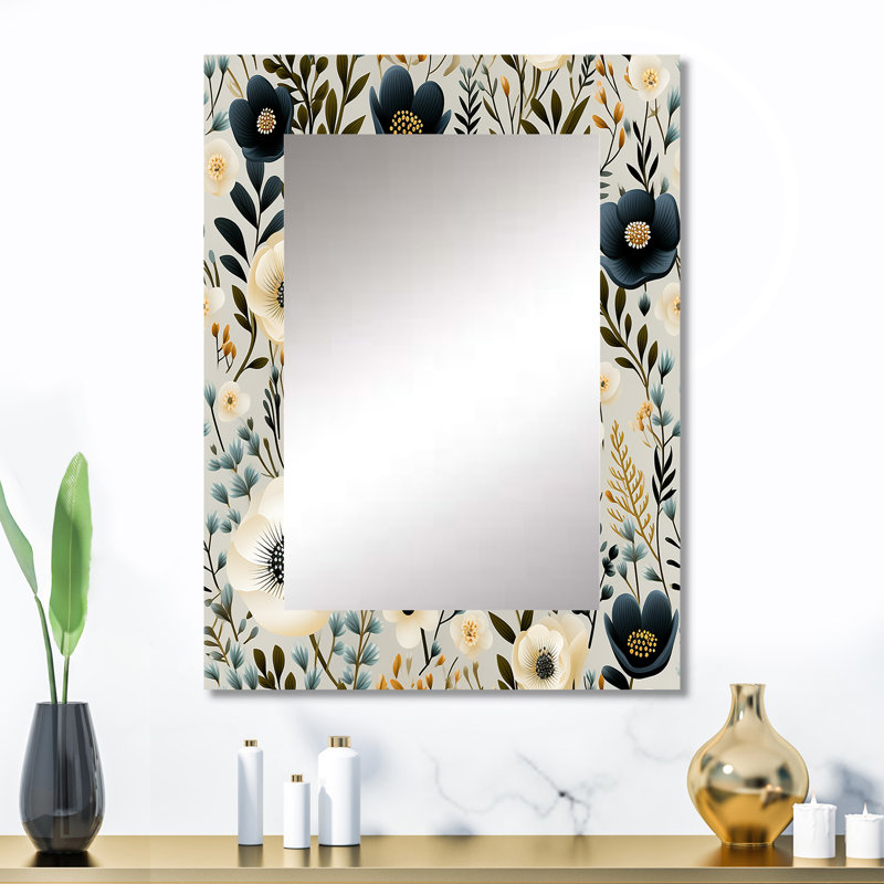 Lodovica Minimalist Boho Chic Floral Pattern - Floral Wall Mirror, Cottage Decorative Mirror, Printed Metal Art, 32" x 24"