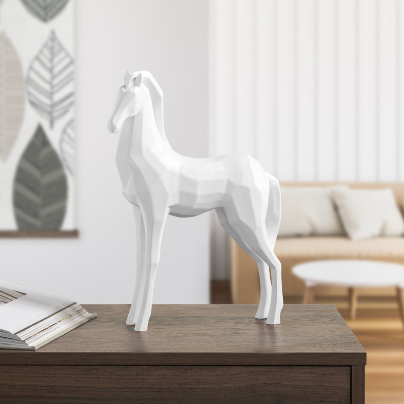  Zigler 13"  Tall Faceted Decorative White Horse Sculpture, Matte White