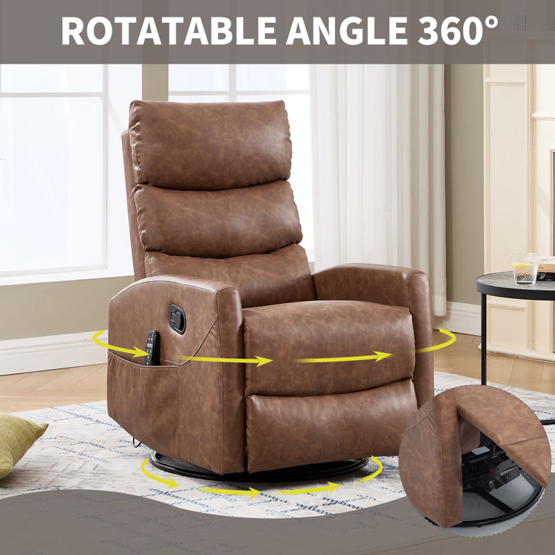 Heat Massage Manual Recliner Chair With Rocker And Swivel In Fabric For Living Room, Yellow Brown