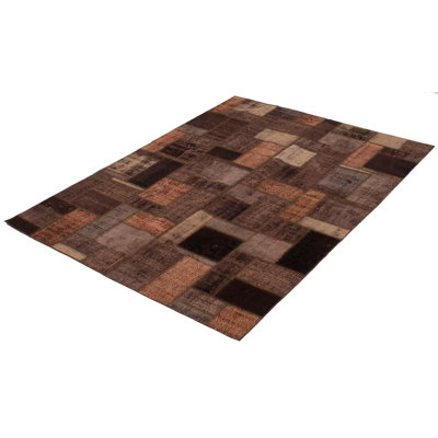 Tapis décoratif en laine brun foncé de conception unique en laine noué à la main de conception unique 5 pi 7 po x 7 pi 9 po Bertoncini