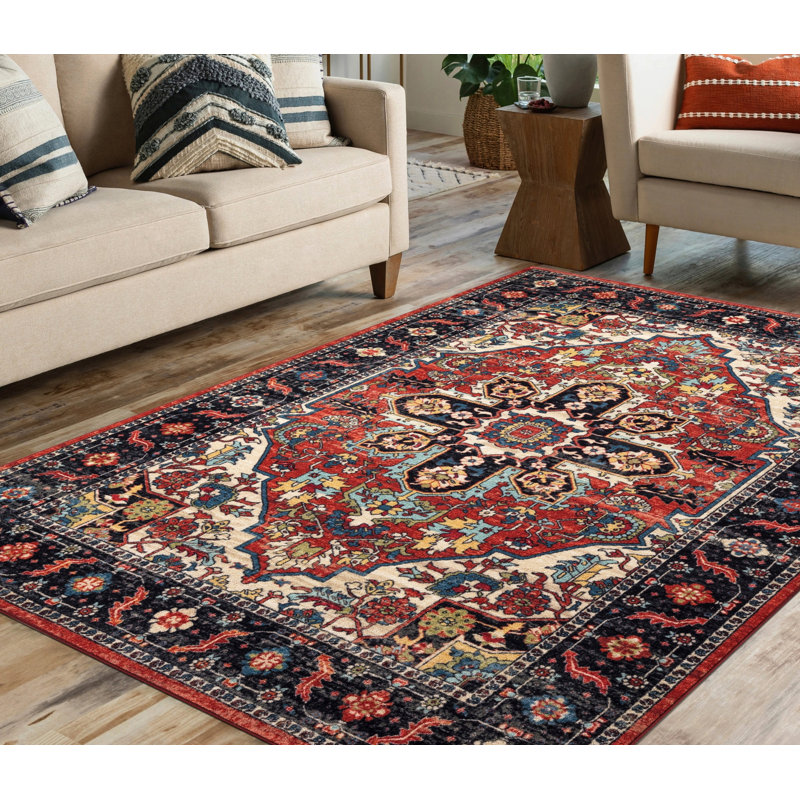 Lyanne Washable Non-Slip Medallion Rust Area Rug, Rectangle 7'10" x 10'