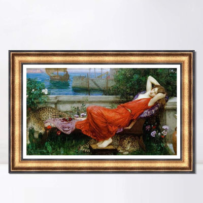 "Ariadne" par John William Waterhouse, art mural sur toile encadré, décorations de bureau à domicile (cadre doré rétro européen avec doublure en lin, 22 po x 32 po)