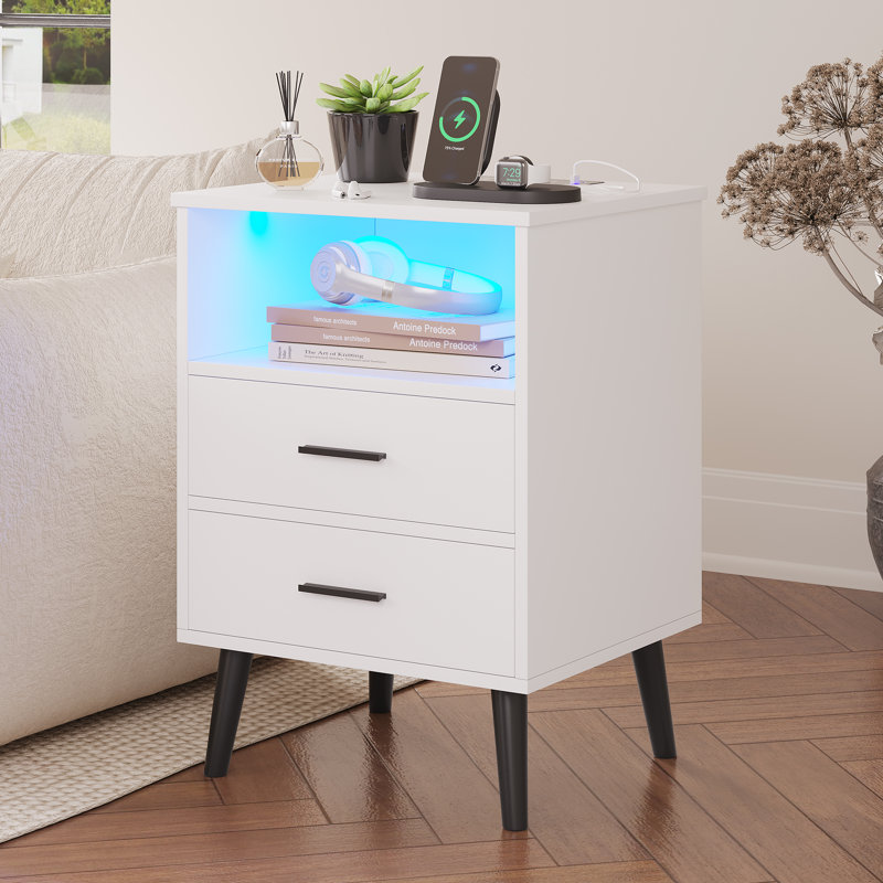 Boersma 45cm W Manufactured Wood Bedside Table, White/Black