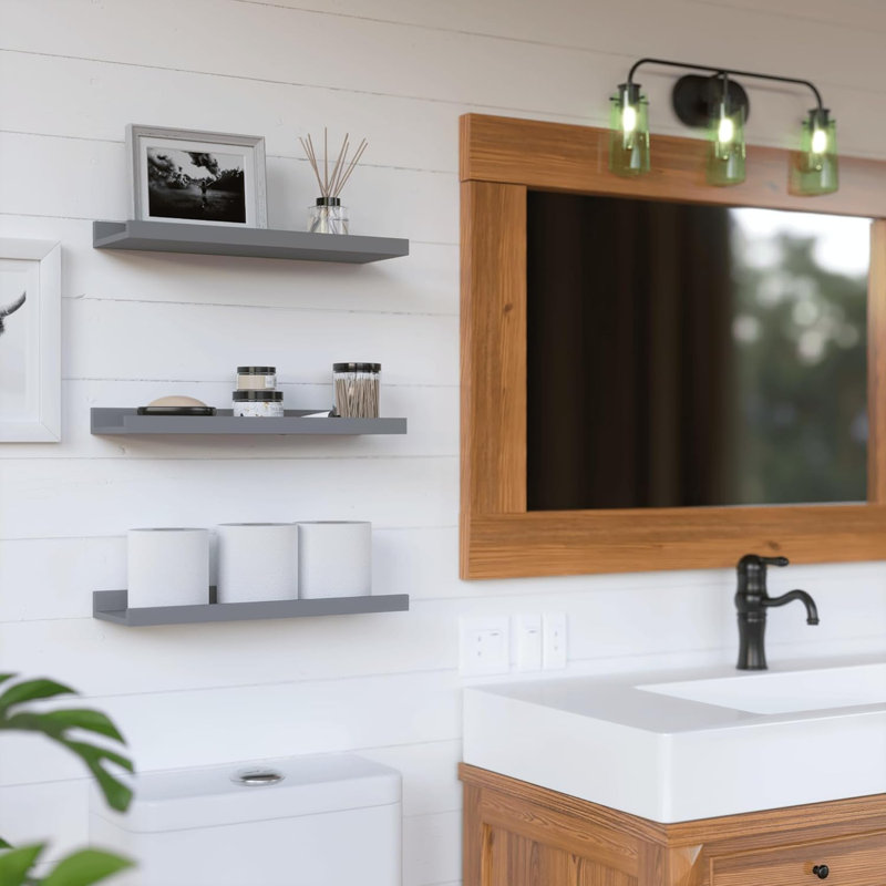 Floating Shelves Set Of 3, Wall Mounted Shelves With Lip For Secure Storage, Modern Picture Ledge Shelf For Bedroom, Bathroom, Kitchen, Living Room Decor, Durable Composite Wood Construction