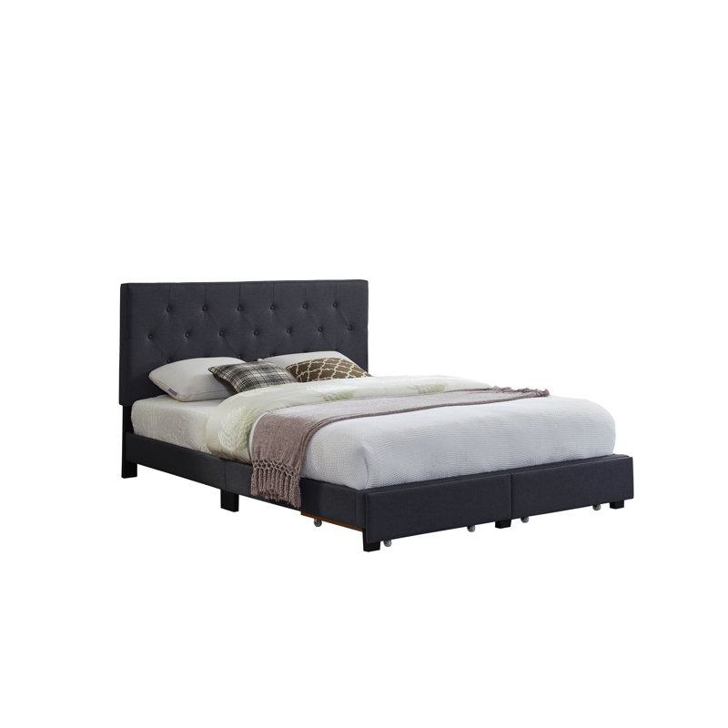 Lit plateforme tapissier avec tête de lit réglable Meadie, Très grand, Gris anthracite