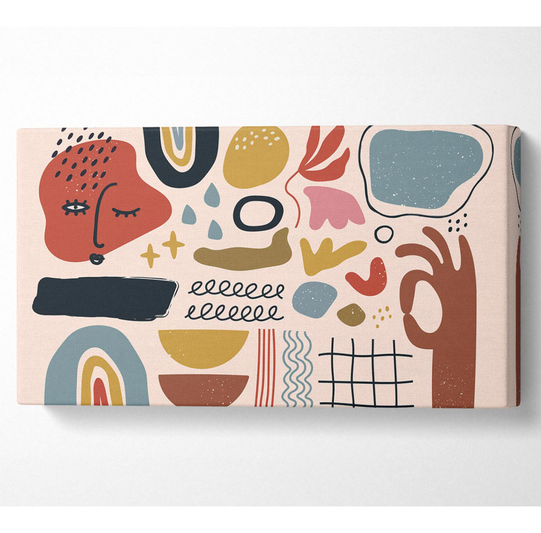 Mid Century Shapes And Faces Wide - Leinwanddrucke auf Leinwand