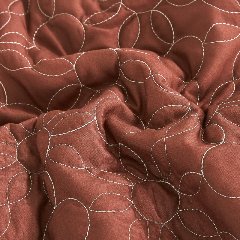 Brown and Orange Embroidered Comforter Set, Queen Size