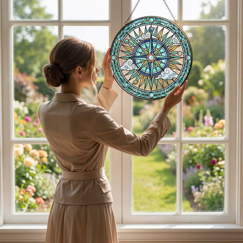 Panneau de vitrail Compass Design, 7,8 H, H 7,8 po