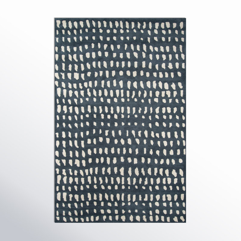 Tapis bleu foncé / ivoire en laine abstrait touffeté à la main Glory, Rectangle 3 pi 6 po x 5 pi 6 po