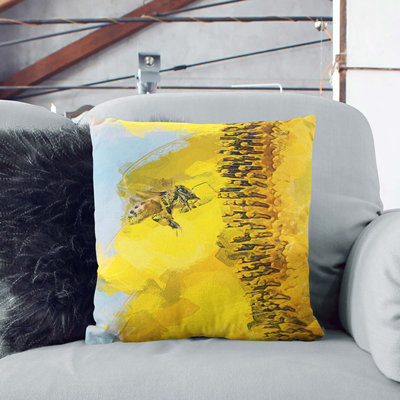 Busy Bee And Yellow Flower In Abstract Square Throw Cushion