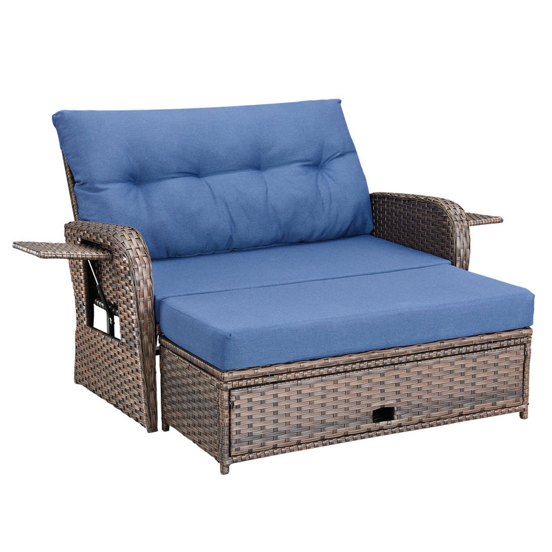 Trym 65" W Wicker Patio Daybed with Cushions , Blue