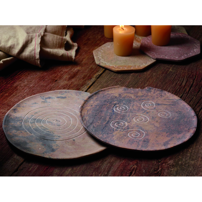 Set Of 9 Leaf Engraved Pillar Plates