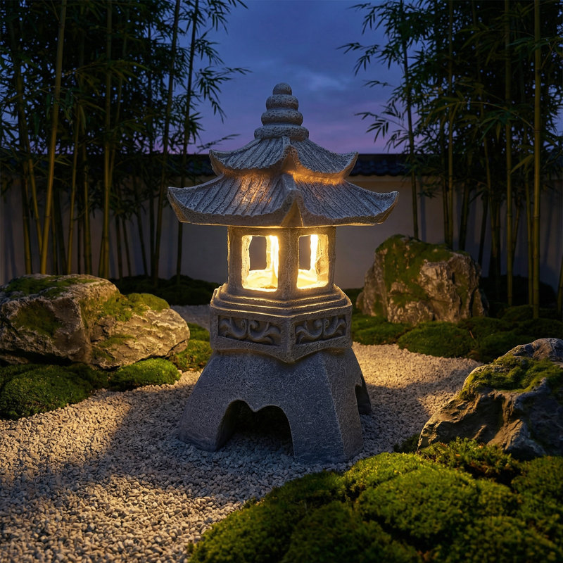 Statue de lampe de jardin zen, H 11 po x l 8 po x P 8 po