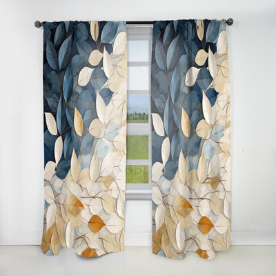 Collage de feuilles minimalisme beige et bleu - Rideau en velours traditionnel - obscurcissant - 1 panneau