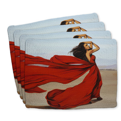 Ensemble de 4 napperons en polyester tressé