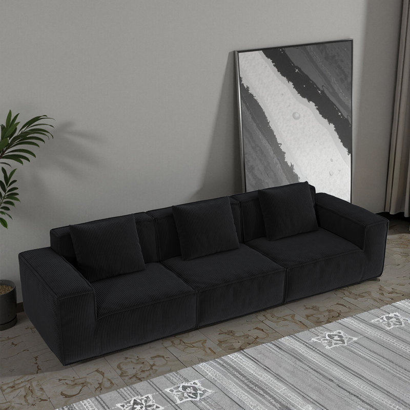Canapé modulaire modulaire à conversion libre, H 28,3 po x l 118 po x P 39,4 po, 3, Noir, noir, noir, noir
