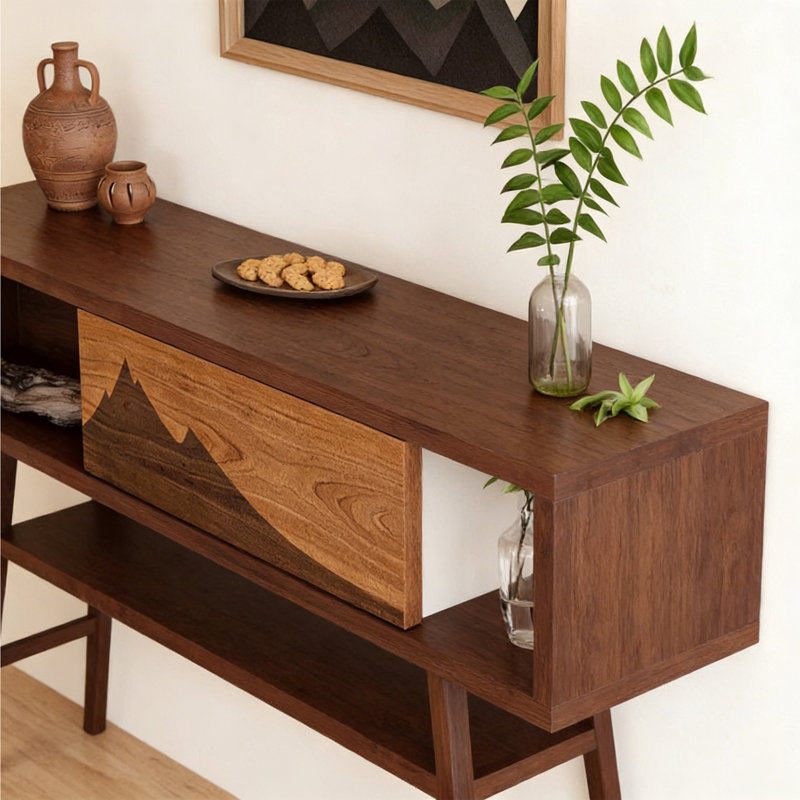 Solid Elm Wood Sideboard Storage Cabinet, 39.37" H x 55.12" W x 11.81" D