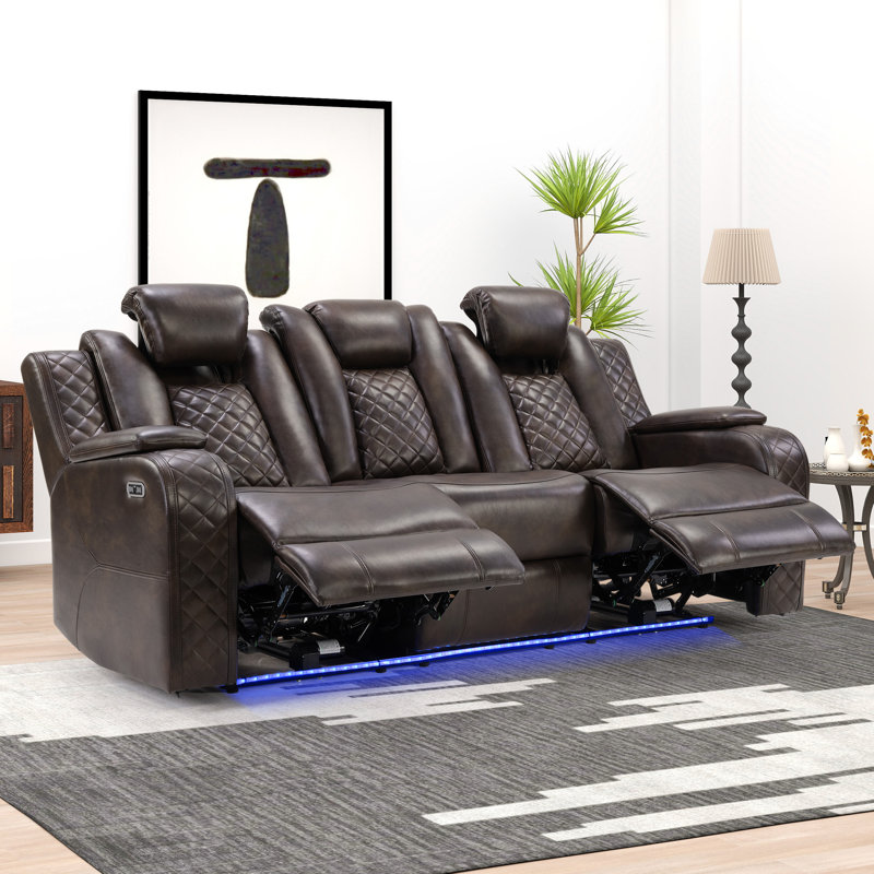 Lamica 83.4'' W Breathable Leather Power Reclining Sofa with Adjustable Headrest & USB, Brown