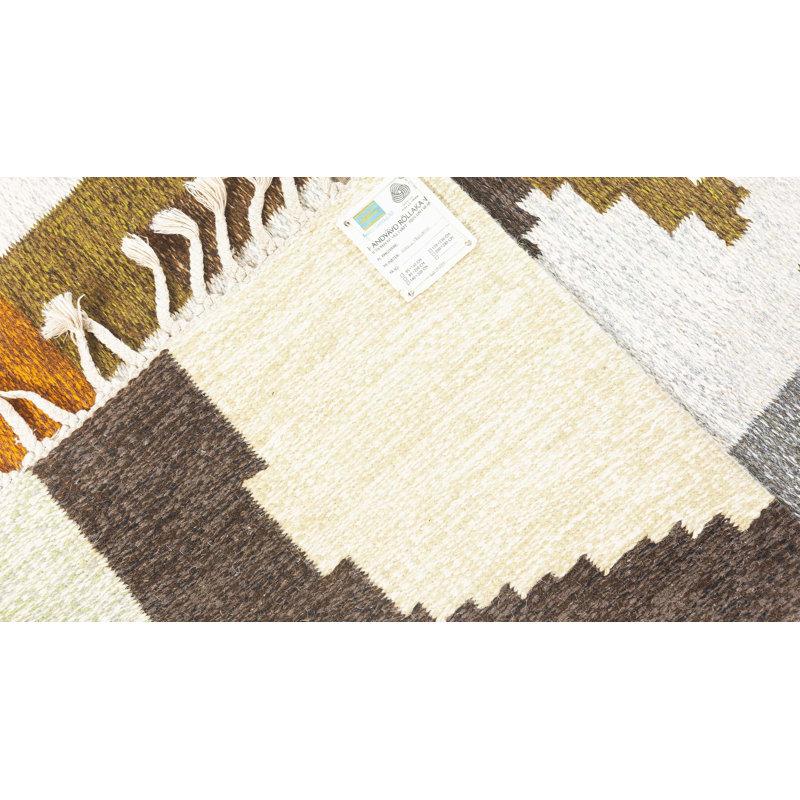 Tapis suédois rétro 5 pi 5 po x 7 pi 7 po signé Ingegerd Silow