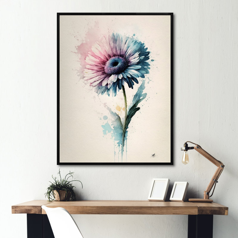 " Flower Gerbera V ", 12" W x 20" H, Black Floater Framed Canvas
