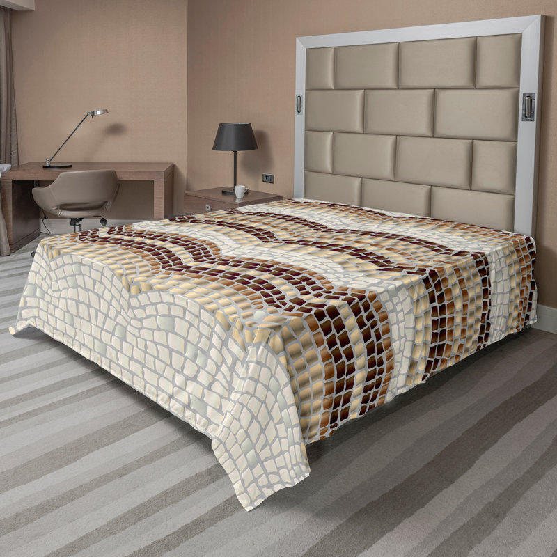 Ambesonne Top Flat Sheet Curving Art, Beige Brown Tan Mosaic, King Flat Sheet
