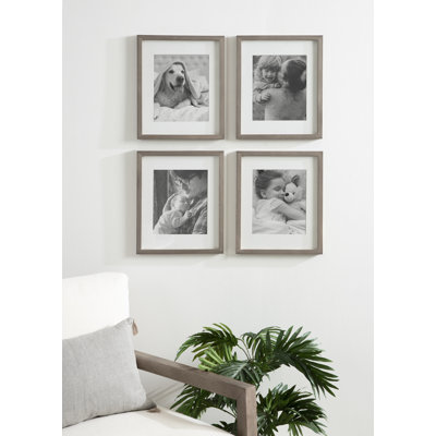Ambrine Grey Wood Picture Frame - Set of 4 with Mat