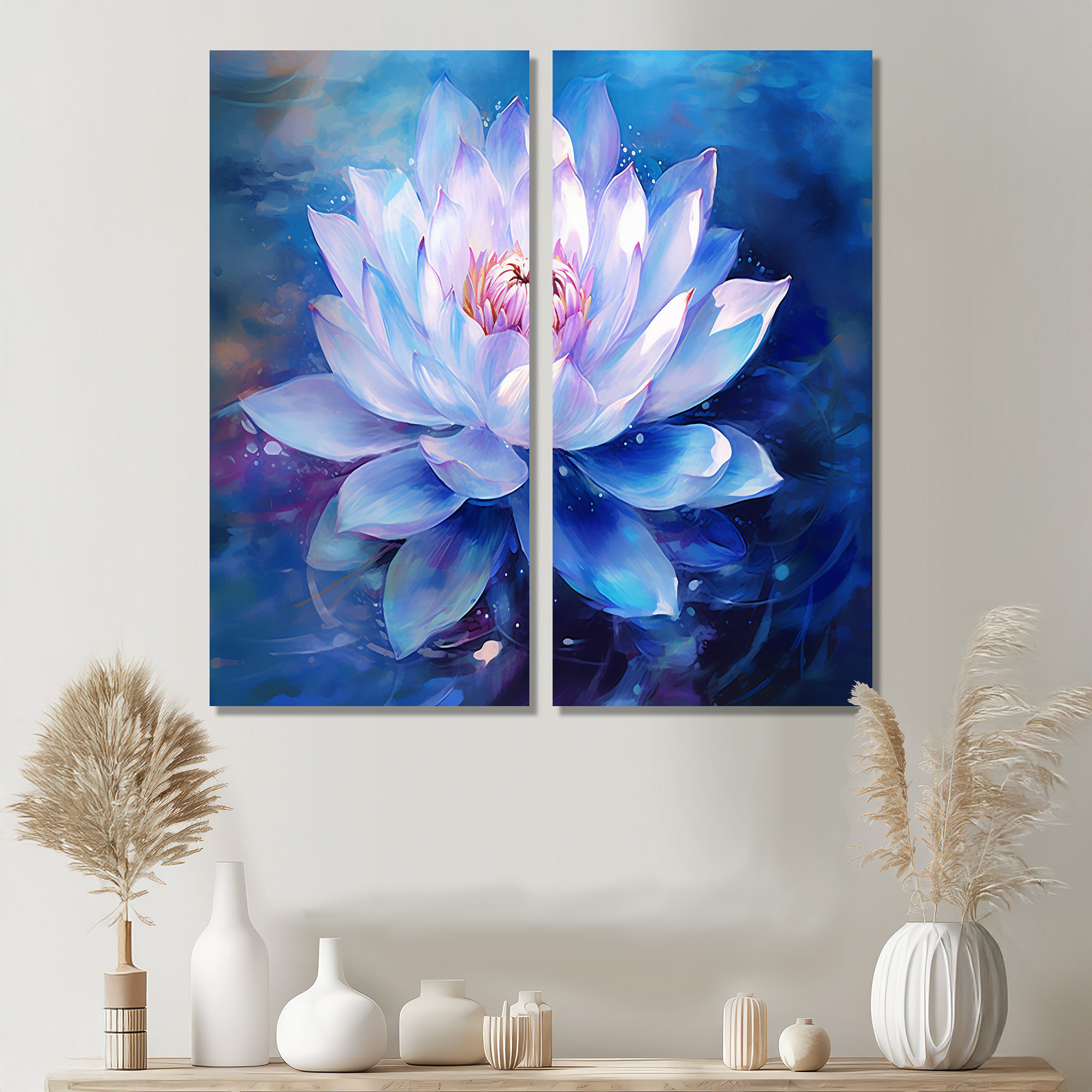 Red Barrel Studio® Blue Pink Blue Pink Lotus Pond - Floral Floral Wall ...