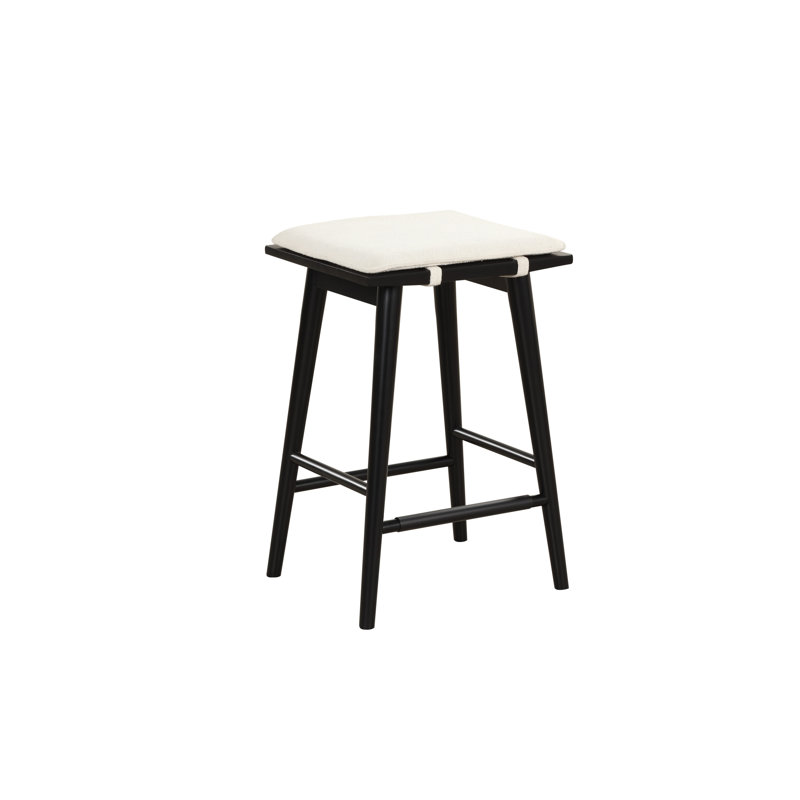 Barker Upholstered Counter Stool with Solid Wood Frame, Cream Boucle/Black Frame, 2