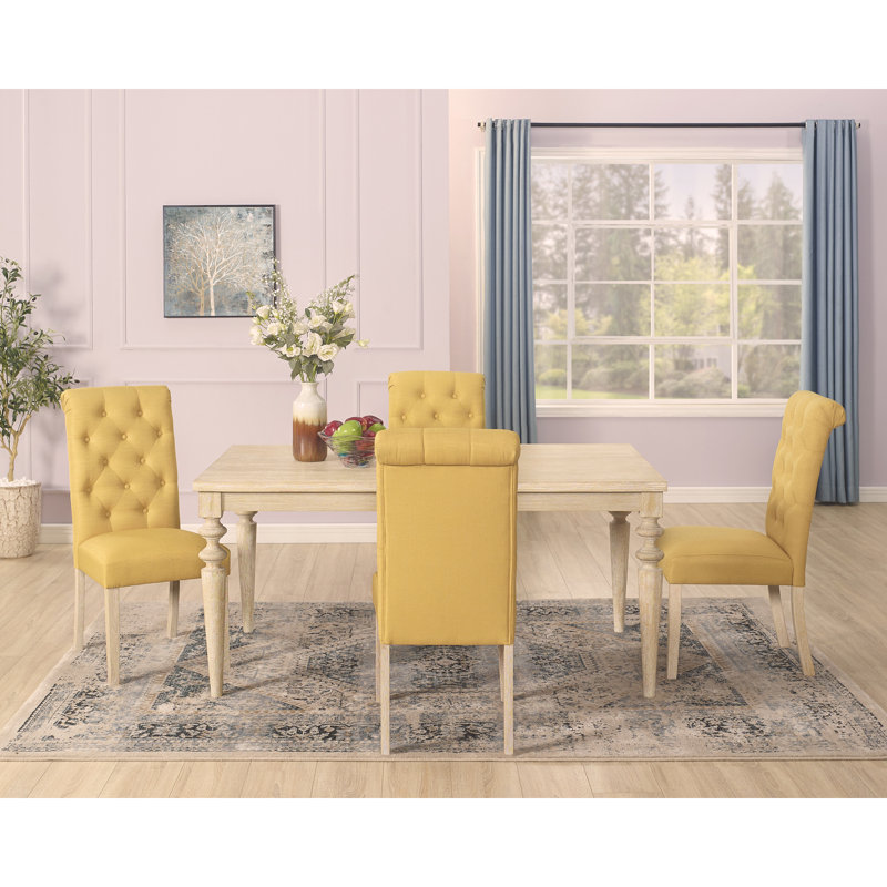 Beebe Four Leg Base Dining Set, 5 Pieces: Table, 4 Chairs, Yellow/Wired White