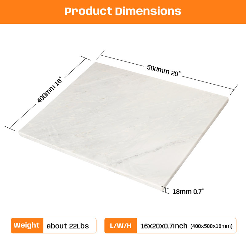 Planche à découper en marbre blanc Adolif pour la cuisine, 16 x 20 pouces, 20"L x 16"W, Blanc statuaire