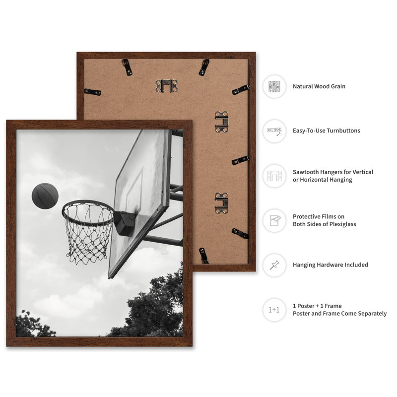 Photographie de basketball n ° 1, 12"H x 16"W, Poster, Brown Framed
