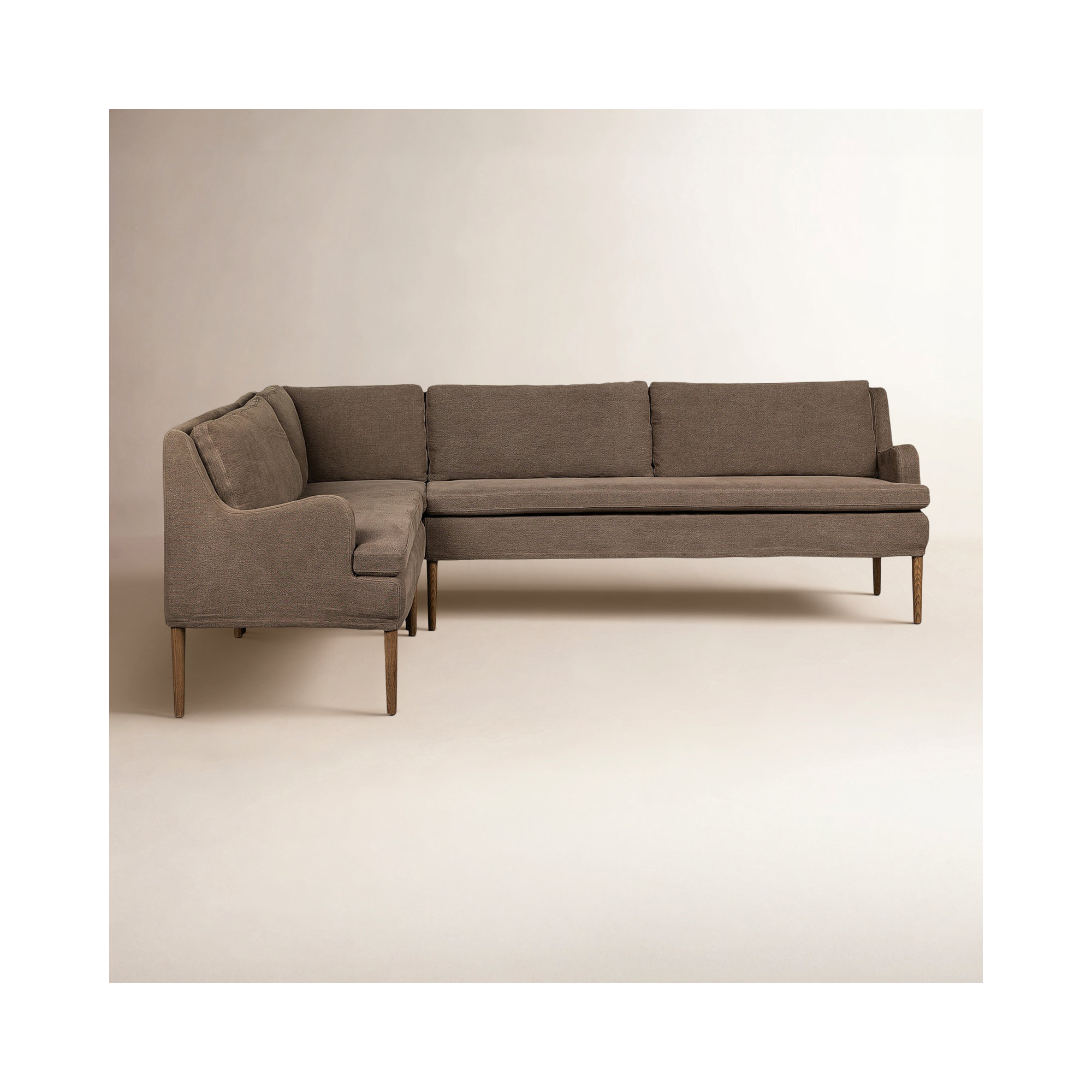 Aurelia Dining Banquette, Right Hand Facing, 34.5" H x 114.5" W x 76" D, Broadway Coffee Linen