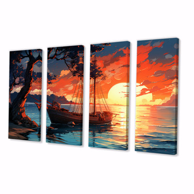 Coucher de soleil sur 1000 îles, rivière au Canada II - Coucher de soleil côtier, art mural 4 pièces