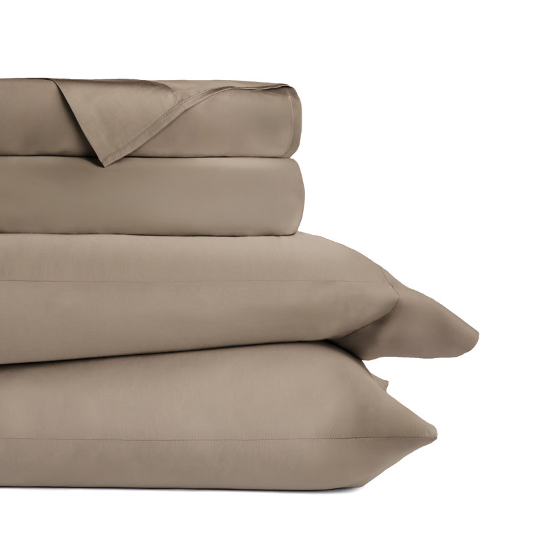 Ensemble de draps 100% rayonne de bambou soyeux, Ensemble de draps pour lit double avec 2 taies d'o, Taupe