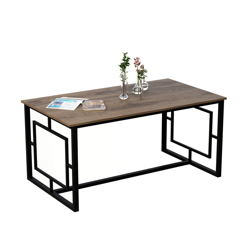 Modern Multipurpose Dining Table, Walnut & Black, 63.0 x 29.9 x 35.8 inches | 100% Melamine Coated Particle Board, 0.7 inches Thick, Sturdy Metal Frame | Elegant Industrial Design for Home & Office