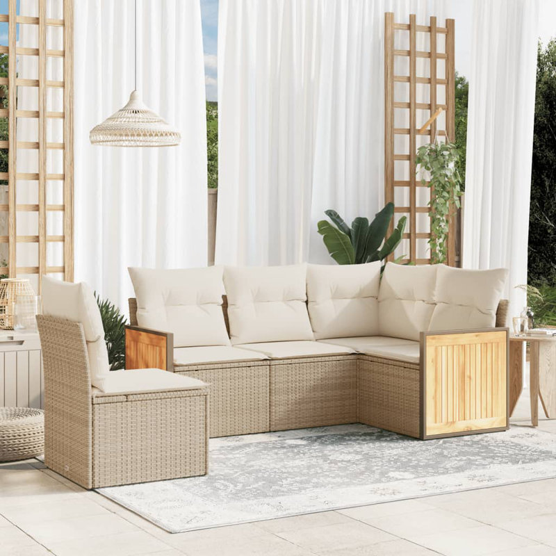  Ensemble de canapé de jardin en rotin PE beige 5 pièces pieds réglables
