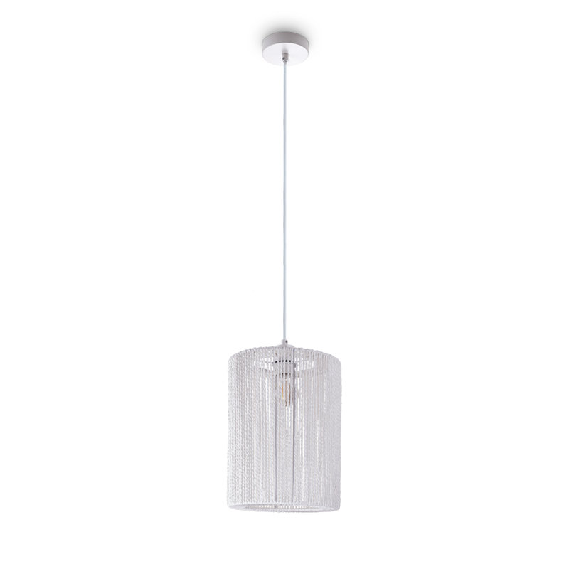 Powellville 1-Light Cylinder Pendant, Natural, White