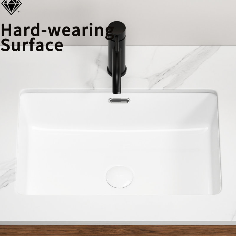 22 *15 Inch White Ceramic Rectangular Undermount Bathroom Sink, High - Quality, Modern Luxury, Overflow Feature, Easy To Clean, Simple Installation For Vanity 15 Inch Wide, Long, Fired, Acid , Stain