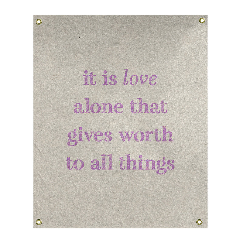 Tapisserie de polyester à citation manuscrite en polyester, H 36 po x l 26 po, Blanc / violet