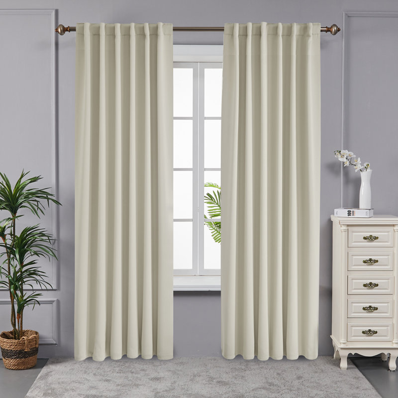 Taburao Back Tab Room Darkening Curtain Pair, 42" W x 72" L, Light Beige