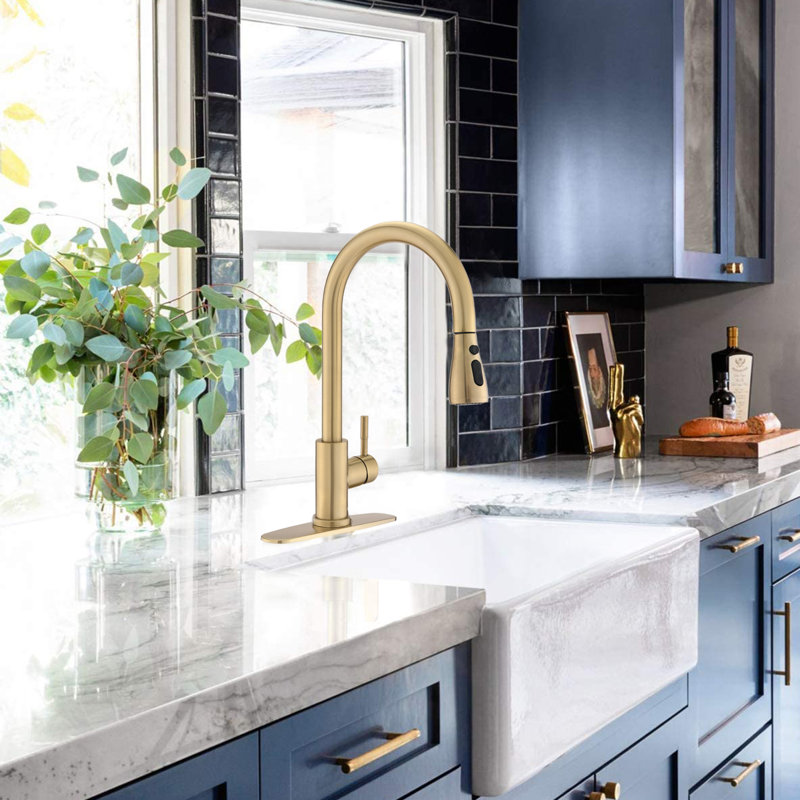 Pdpbath Pull Down Kitchen Faucet, Brushed Gold