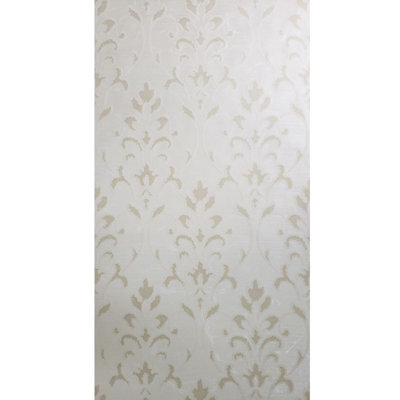 Papier peint velours damassé floqué beige et blanc métallique 3D