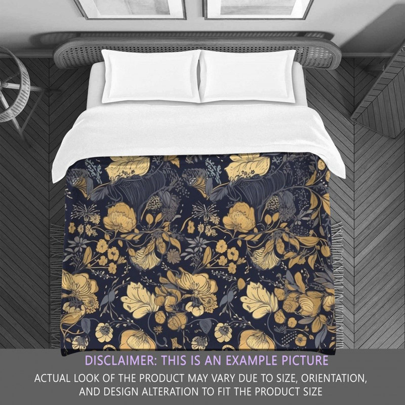 Botanical Navy/Yellow Microfiber Comforter, Queen Comforter