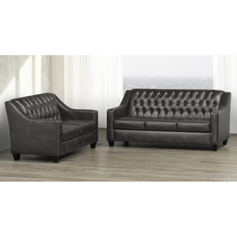 Ensemble de salon 2 pièces Debolt, Cuir gris anthracite assorti