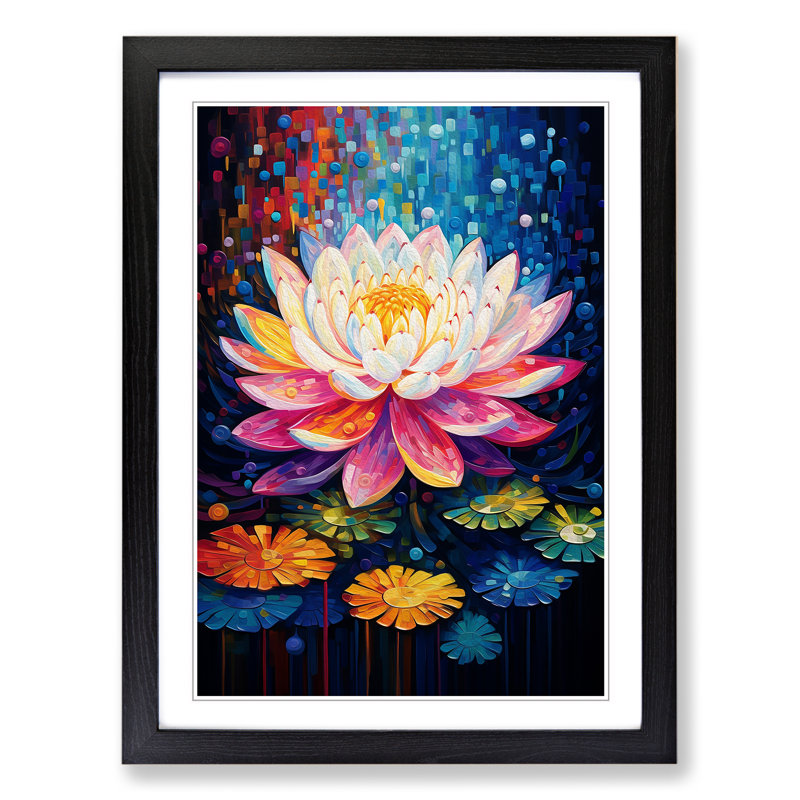 Lotus Flower Orphism Art - Framed Print, 46cm H x 34cm W x 2cm D, Black Framed