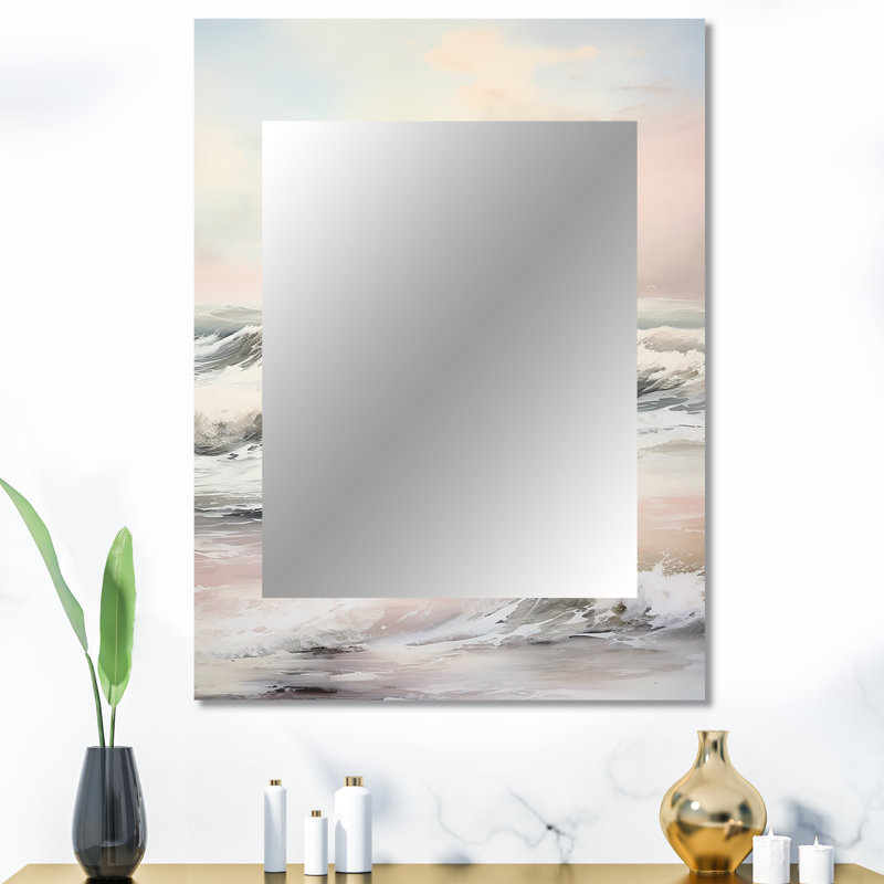 Beige Pink Minimalism Tranquil Whispers I - Modern Rectangular Wall Mirror, 40" x 30"