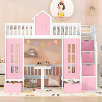 Twin-Over-Twin Bunk Bed With Changeable Table, Bunk Bed Turn Into Upper Bed And Down Desk