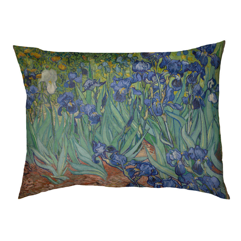 Coussin stylisé irises Burk, L 32,5 po x l 42,5 po, Bleu / vert / brun foncé